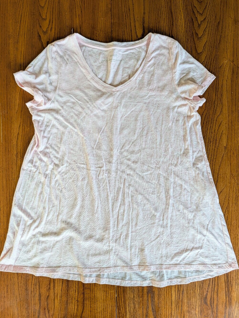 J.Jill Light Pink Shirred Back Elliptical V-Neck Tee Small EUC